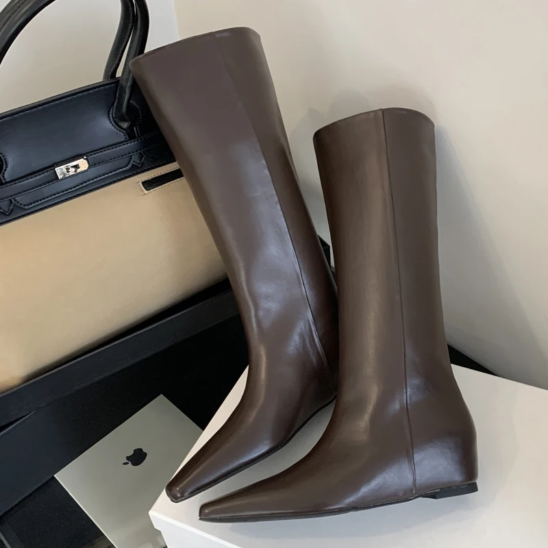 Women'S Fashion Knee High Boots - Eilyken Weiche Leder Spitz Frauen Kniehohe