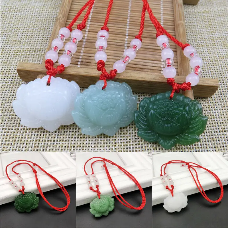 Women'S Fashion Jewellery - Natürliche grüne Jade-Lotus-Anhänger-Perlen-Halskette, Schmuck, modisches Accessoire,