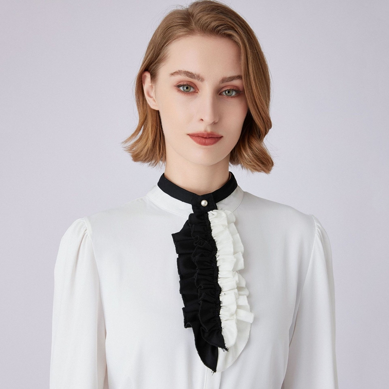 Schwarz-weißer, gerüschter Kra – Women Fashion Necktie Bewertung und Preis
