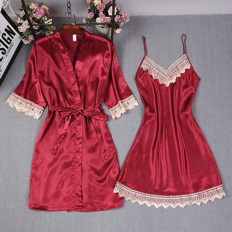 Frauen Satin Robe Reine Farbe  – Lace Trim Cami Bewertung und Preis