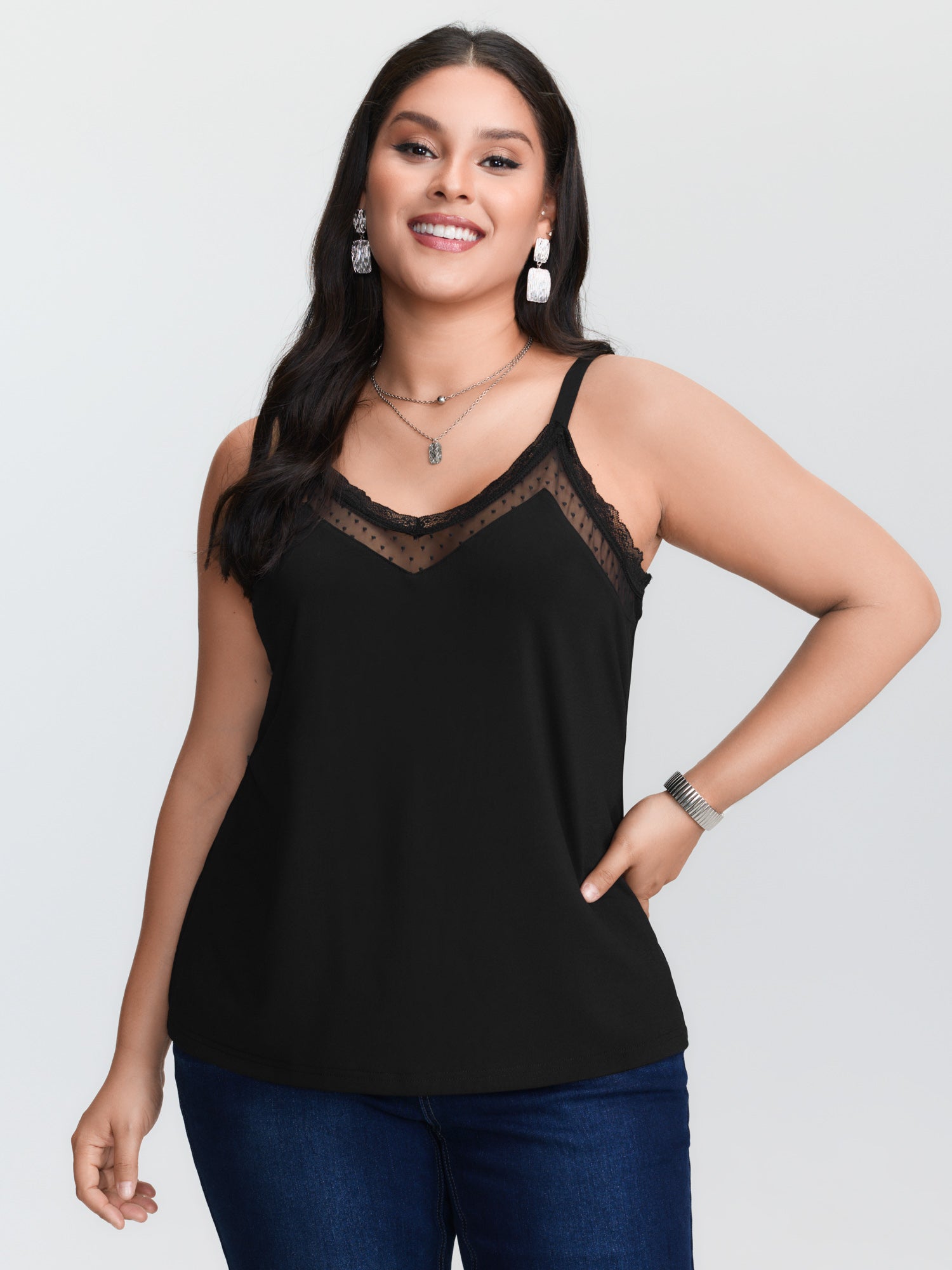 Schwarzes, gestricktes Tanktop – Lace Trim Cami Bewertung und Preis